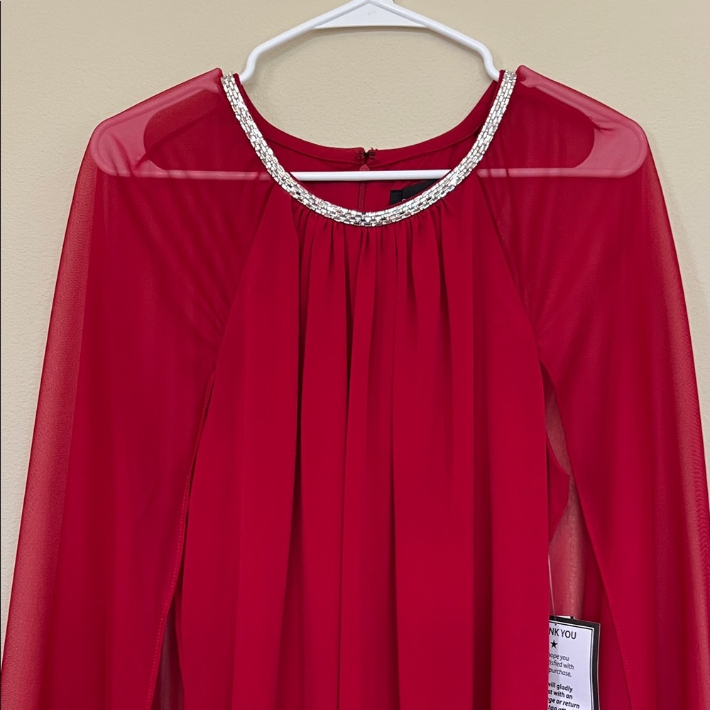 Elegant Red Dress with Rhinestone Neckline